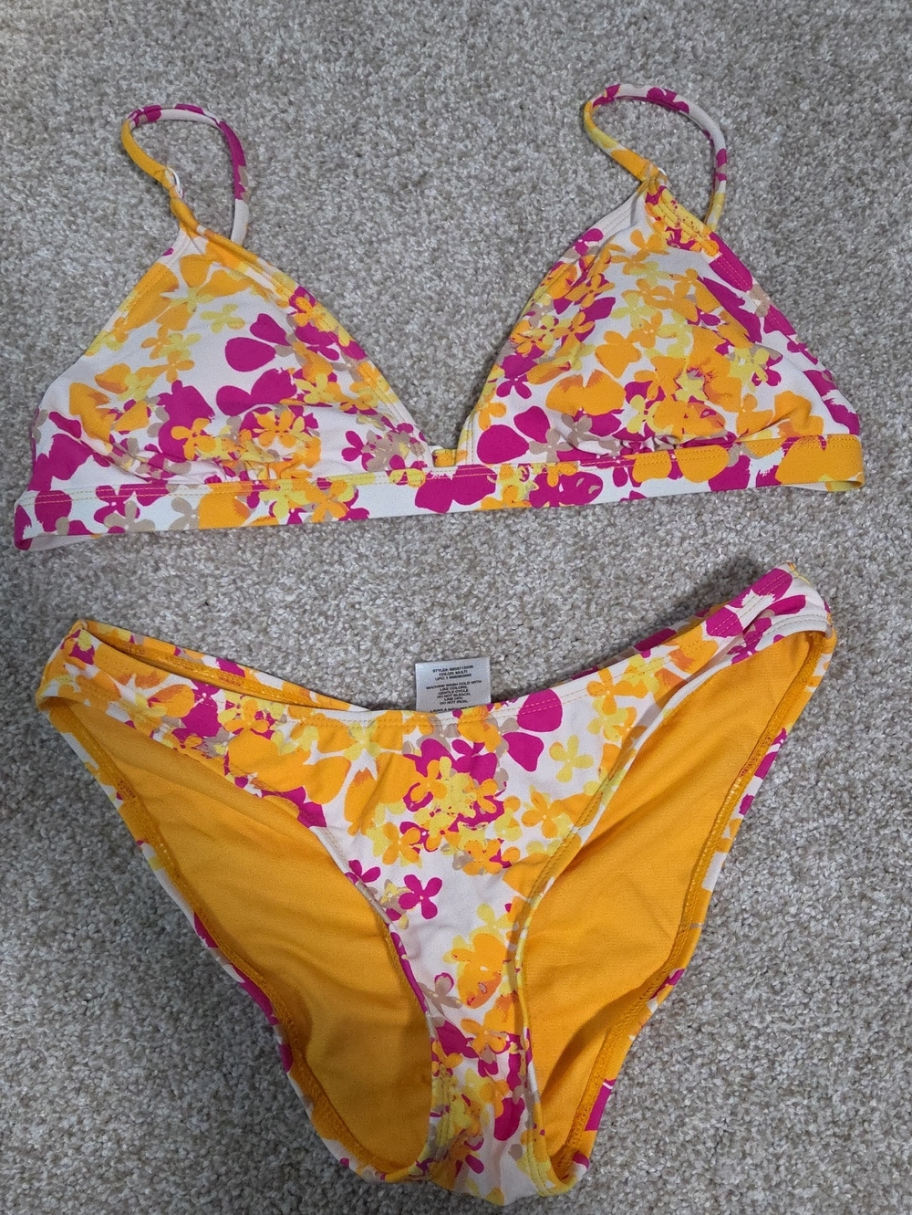 Endless Waves- Floral Triangle Bikini Set in Yellow & Fuchsia